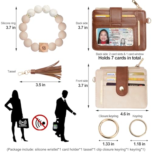 Image of COOLANS Silicone Bracelet Wristlet Wallet Credit Card Holder RFID ID Window Key Ring Tassel Slim Wallet Women Keychain Purse