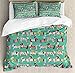 Ambesonne Dog Lover Duvet Cover Set, Abstract Puppy Pattern with Human Clothing Fun Dress Theme Domestic Animals, Decorative 3 Piece Bedding Set with 2 Pillow Shams, Queen Size, Teal Green
