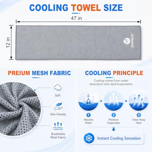 Image of YQXCC 2 Pack Cooling Towels (47 inchx12 inch), Ice Cool Neck Towel, Soft Breathable Microfiber for Yoga, Golf, Gym, Running, Camping & Hot Weather