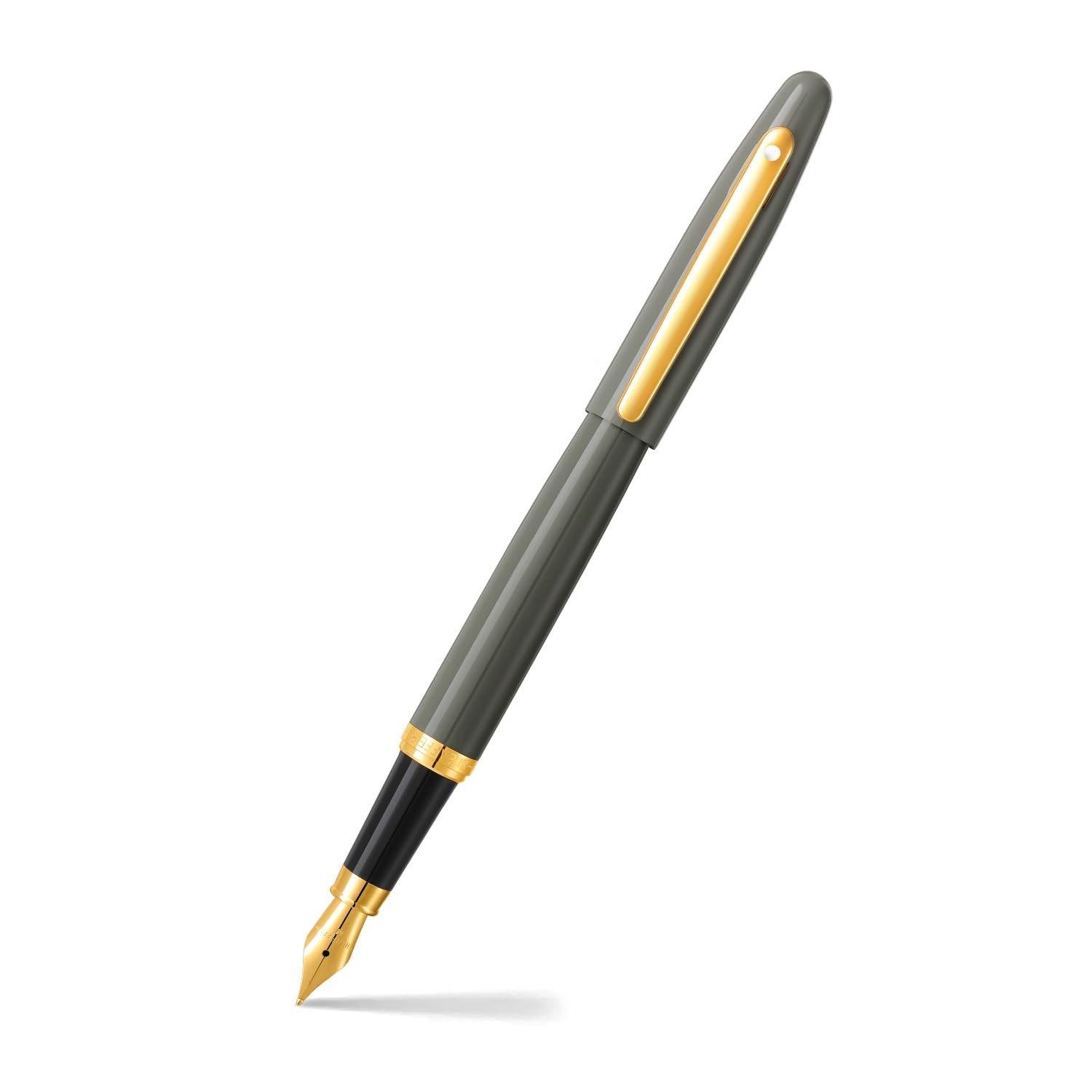 Sheaffer VFM 9427 Stylo plume gris clair brillant avec bordure PVD dorée | Pointe moyenne | Stylo gris de qualité supérieure