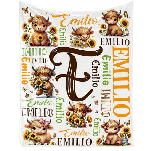 Image of Personalized Highland Cows Blanket with Name, Custom Cow Gifts for Boys Girls,Soft Flannel Throw Stuff Decoration,50 inchx60 inch for Teens