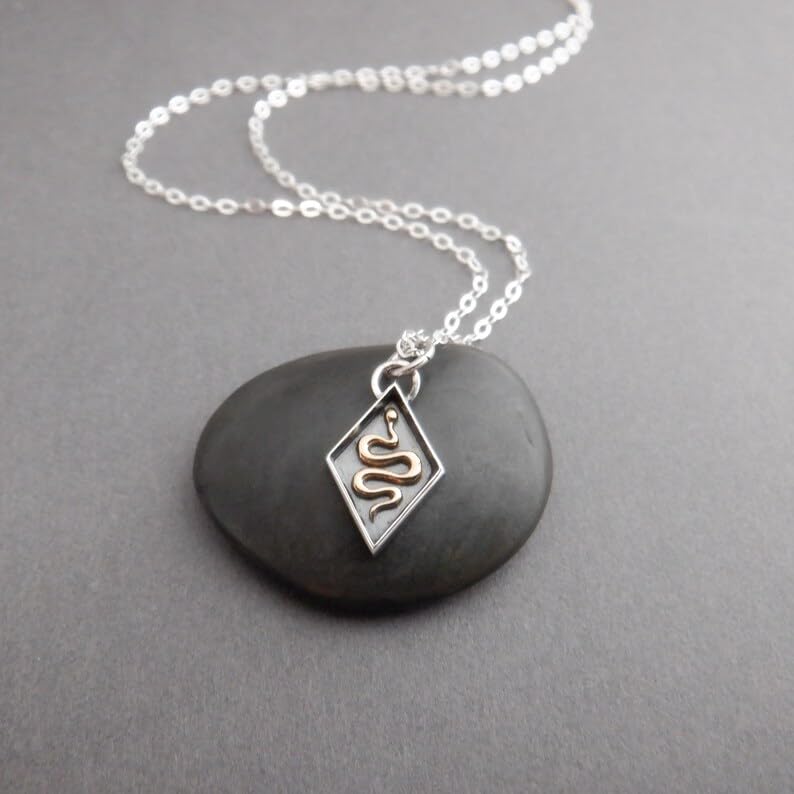 Collar de serpiente de plata 925 y bronce con cadena de amuleto 2