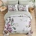 Luxudecor Floral Comforter Set Queen Size 7 Piece, Green Flower Bed in a Bag, Elegant Floral Comforter with Sheet Set, Soft Microfiber Bedding Set for All Season (Green, 90