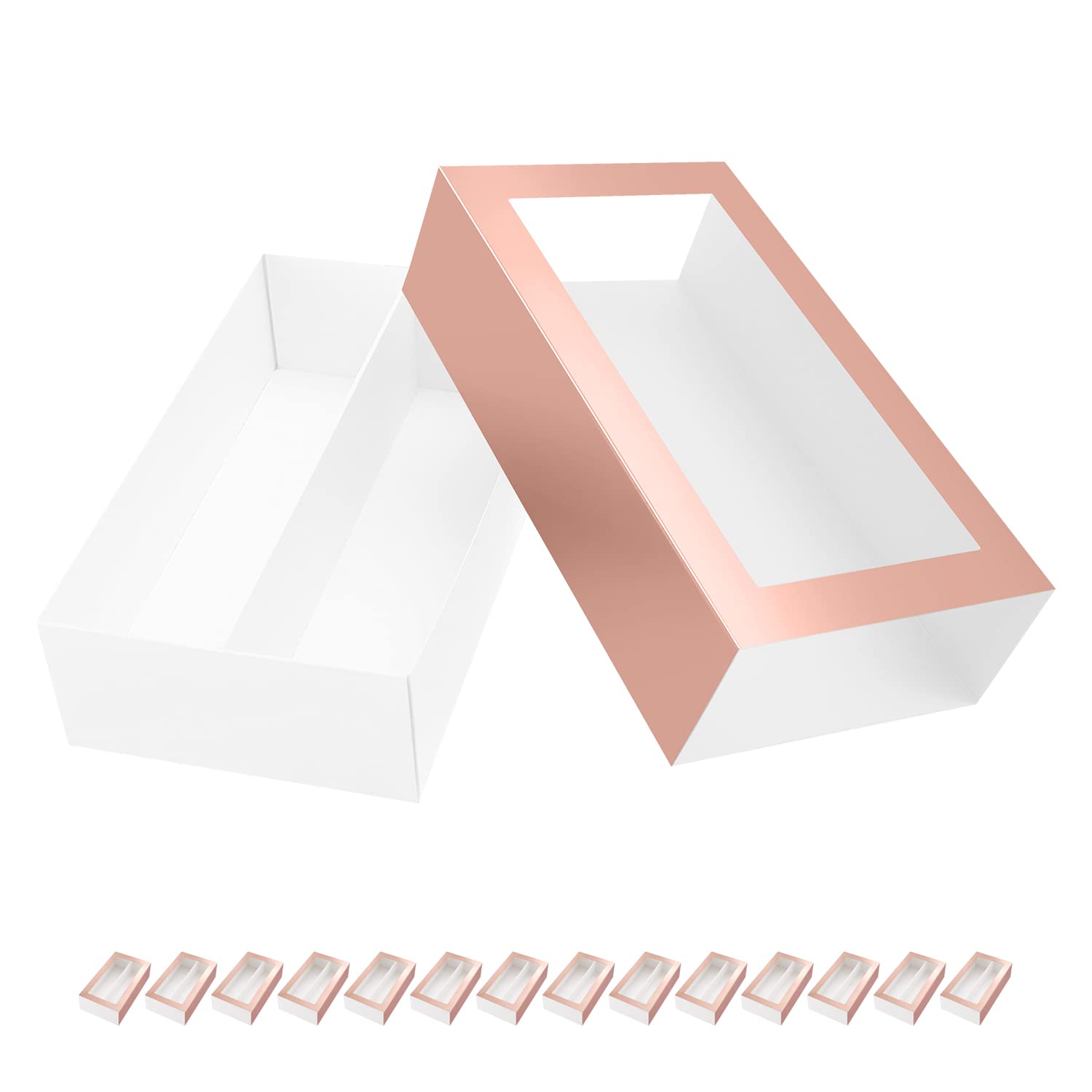 15 Macaron Boxes, Macaron Gift Box for 12 (Interior Measurement 7.3×4.2 ×1.9 Inches), Macaron Packaging Boxes with Clear Window Rose Gold without Macarons inside