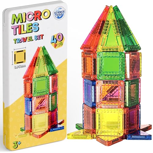 Science Kidz 40-Piece Mini Magnetic Tiles Travel Set With Storage Tin