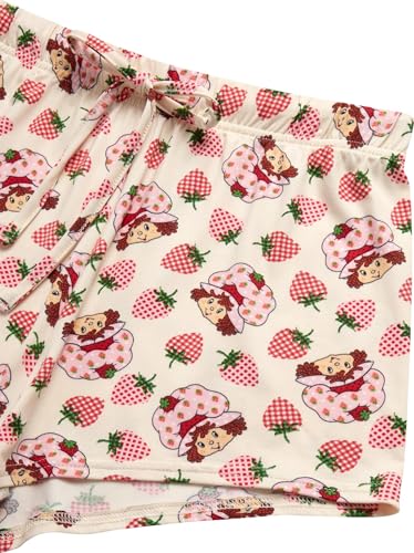 Image of COCO BRANDS Peanuts Snoopy Strawberry Shortcake Womens Pajama Sets - 2 Piece Short Sleeve Sleep Shirt and Pajama Shorts