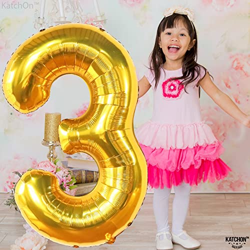 Image of KatchOn Gold Number 3 Balloon 40 Inch, Birthday Decorations for Boys