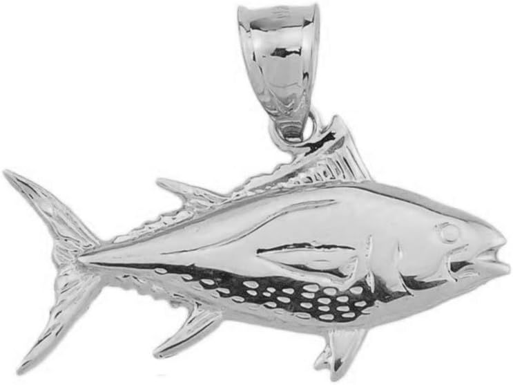 Fine Sterling Silver Yellowfin Tuna Fish Charm Pendant Necklace