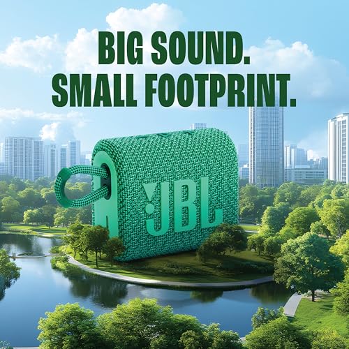 Image of JBL Go 3 Eco with eco-Friendly Recycled Materials and Packaging, Wireless Portable Bluetooth Speaker, Pro Sound, Vibrant Colors with Rugged Fabric Design, Waterproof, Type C (Without Mic, Green)