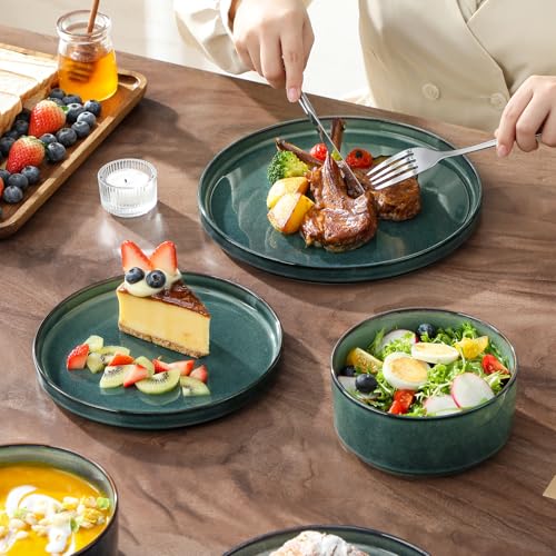 Image of vancasso Plates and Bowls Sets for 6, 18 Pieces Green Dinnerware Sets for Kitchen, Modern Stoneware Dishes Set, Dishwasher and Microwave Safe, Series Starry