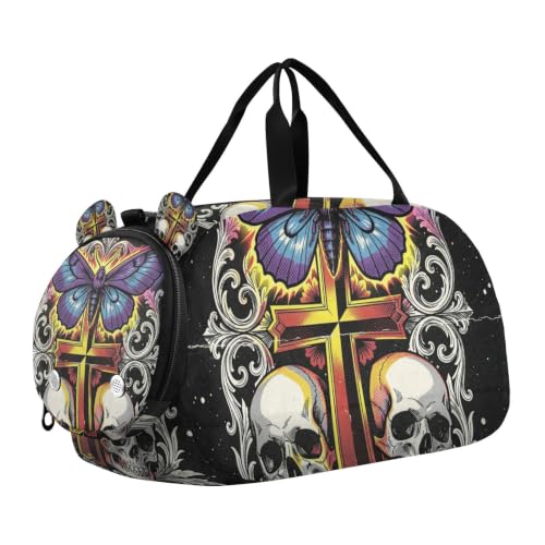 Bolsa de viaje de lona y diseño de calavera con sección de calzado para fin de semana infantil