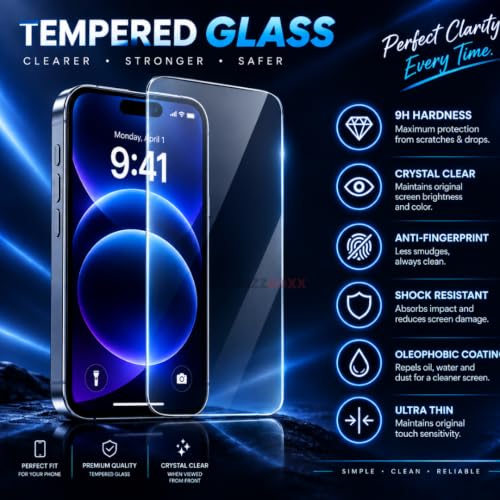 Image of Edge to Edge Gurad For Apple iPhone 18 Pro Tempered Glass Screen Protector Guard - HD Clarity, Anti-Fingerprint Temper Guard (iPhone 18 Pro - 6.3 inch) With Installation Kit - Pack of 1