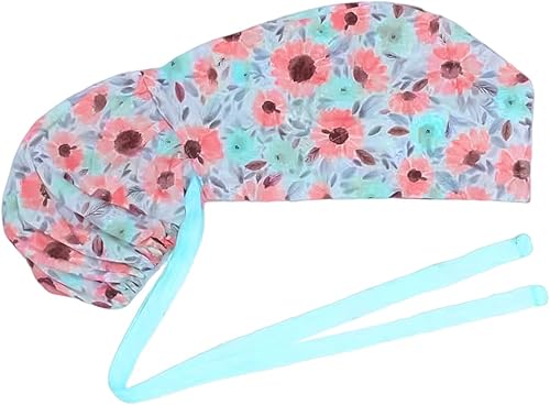 Miniatura 1 de Gorra médica con botones  Gorro de algodón con banda para el sudor, lazo trasero ajustable para cola de caballo (emparejado al azar con anillo para