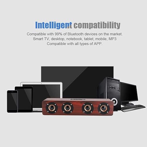 Miniatura 3 de Altavoz Bluetooth de madera, sonido de altavoz de computadora de TV de 12 W con soporte de subwoofer de 4 graves Bluetooth, AUX, tarjeta TF, FM (# 1)