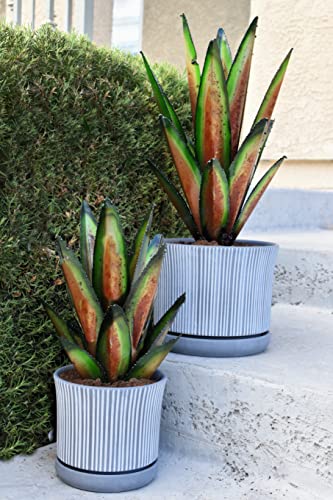 Decor Haven & Co. Outdoor Statues Garden Décor, Metal Cactus Yard Art. Handmade Rustic Agave Tequila Plant Sculpture. Patio Backyard Lawn Ornaments And Accessories For Home (12" & 16" Green) #TOP4