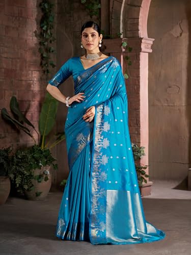 Image of MADHUHANSH Women's Cotton Silk Saree with Unstitched Blouse Piece Zari Weave and Floral Pattern | Heavy Embroidery Saree for Women | Interview Saree for Women | Readymade Blouse with Saree Set