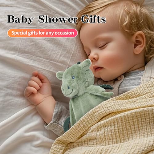 Image of Baby Dragon Security Blanket, Soft Loveys for Babies, Lovey for Newborn Boys and Girls, Gender Neutral Security Blanket with Stuffed Animal, Baby Snuggle Toy with Teether & Textured Ribbons