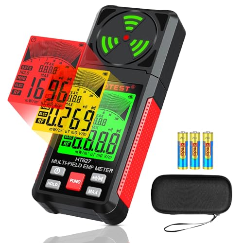 3-in-1 EMF Meter, Radiation Detector with Data Hold, Mute Function & Max Value Storage. Measures EF, RF