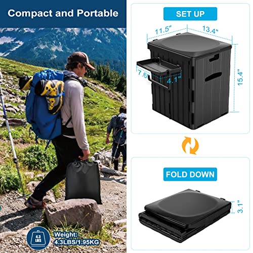 XL Portable Toilet for Adults, Extra Large 15.4\"H Foldable Camping with Detachable Phone Shelf and Paper Holder, Waterproof Porta Potty Lid Camping, Hiking, Long Road Trips, Car
