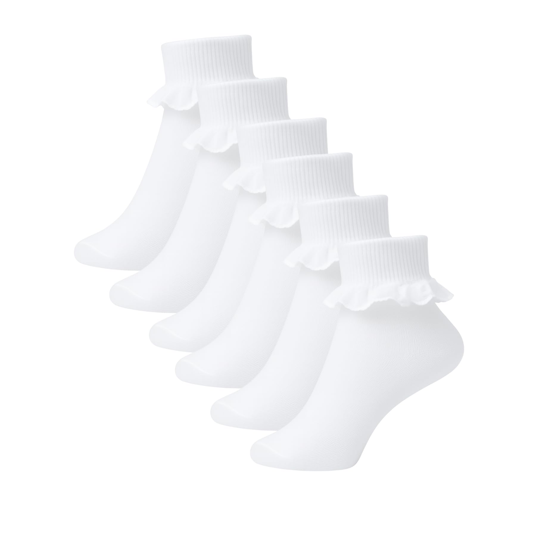 A2z 4 Kids Girls White Cotton Rich Frilly Ankle - Socks Az753 6 Pack 2-3 (6-8.5)