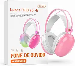 Headset Bluetooth Gamer com RGB Sem Fio, Som 360, Microfone Embutido, Drivers 40mm, Bateria 800mAh, Controles no Fone para PC Celular Console Música e Chamadas Fone Ouvido Rosa