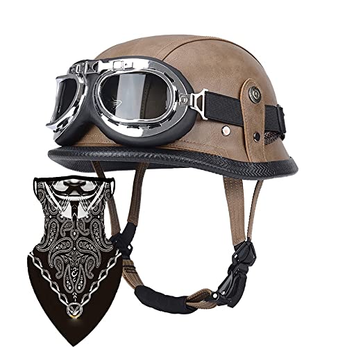 Retro Alemán Estilo Cuero Moto Medio Casco Casco de protección de Cuero para Motocicleta con Gafas Cascos de Cara Abierta Vintage para Hombres ECE Homologado ( Color : H1 , Size : XXL(61~62CM) ) Cover