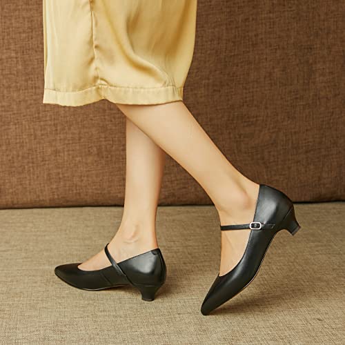 SHODENSE Women Low Kitten Heels Mary Jane Shoes Pointed Closed Toe Ankle Strap Pumps Sandals 1" Chunky Block Heel Comfortable Mary Jane Flats Ladies Girls Dressy Elegant Cute Fall Shoes 4-11 M US2