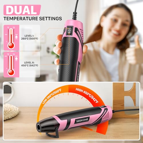 Image of SEEKONE 350W Mini Heat Gun with 2-Temp Settings 500℉ & 842℉(260℃& 450℃) Fast Heat Hot Air Gun Tool with Overload Protection and Reflector Nozzle for 3D Printing, Crafting, and Shrink Tubing