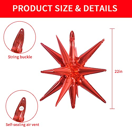 Image of TONIFUL 4 Pcs Explosion Star Balloons Red Foil Balloon Party Decorations | Large Mylar Star Balloon for Christmas Party Decor New Year Halloween Birthday Wedding Baby Shower Photo Booth Supplies