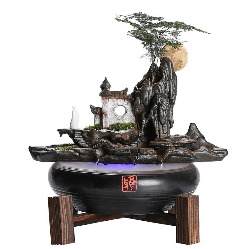 Fuentes de Agua de Interior Adornos de agua que fluyen, estilo chino, cerámica, decoración del hogar, humidificador, sala de estar, oficina, fuente de escritorio con rueda de Feng Shui Fuente de Mesa