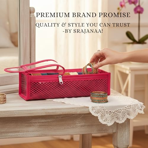 Image of Single Rod Bangle Box for Women | Removable Hardboard Chudi Organizer with Transparent Lid | Jewellery & Watch Storage Case for Home, Wedding & Travel | (Set of 14) (Pink)