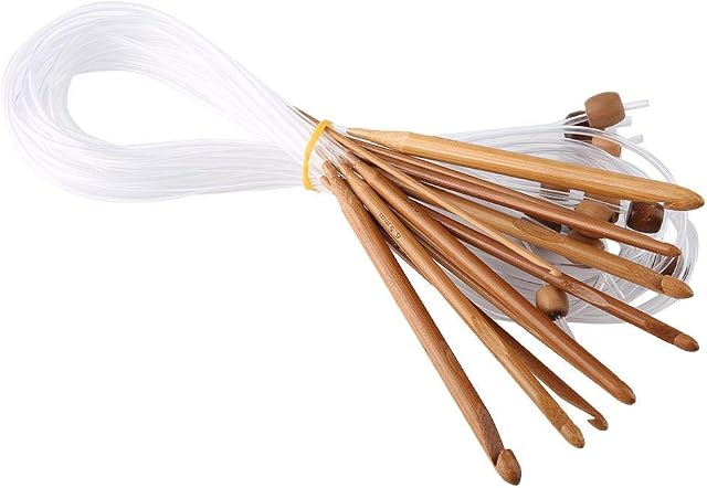 12pcs Carbonized Bamboo Tunisian Crochet Hooks Set Circular Knitting Needles Carpet Blanket Rug Weave Knitting Needles DIY Craft Needles