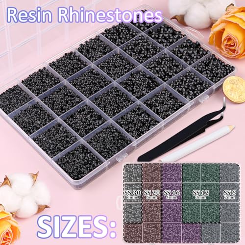 Image of 32000Pcs Black Rhinestones for Bedazzling, Flatback Resin Gems Crystal, Bedazzler Kit with 3Pcs 10ml B7000 Jewelry Glue and Tweezers for Makeup Crafting Nail Art