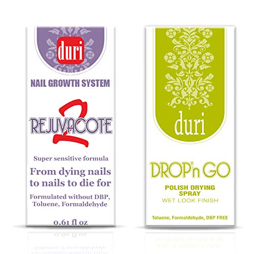 Duri Rejuvacote 2 Nail Growth System Base And Top Coat, Drop'n Go Nail Polish Drying Drops - Nails Hardening, Growth, Damage Repair, Chipping, Breaking And Brittle Treatment (0.61 Fl.oz) Combo Pack #TOP4