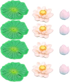 POPETPOP 12PCS Artificial Floating Lotus Flowers with Water Lily Pads: Fake Water Lily Pads Flowers Pond Plants Ornaments for Pond Aquarium Decor
