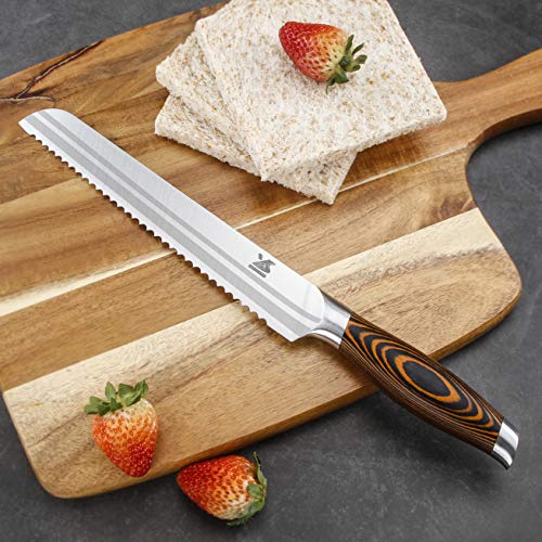 Msy Bigsunny 8" Bread Knife Serrated Kitchen Knife Of German Steel – Ergonomic Handle – Razor Sharp Blade For Slicing Breads Cakes And Large Fruits #TOP5