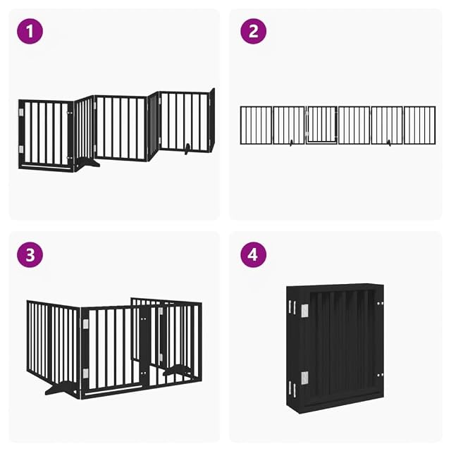 Foto 4 de 8 de vidaXL Puerta para Perros Plegable 6 Paneles Madera álamo Negra 300 cm