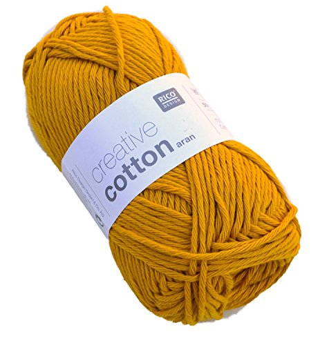 Rico Creative Cotton Aran - Mustard (70), Baumwollgarn für Topflappen, Schulgarn Baumwolle zum Häkeln