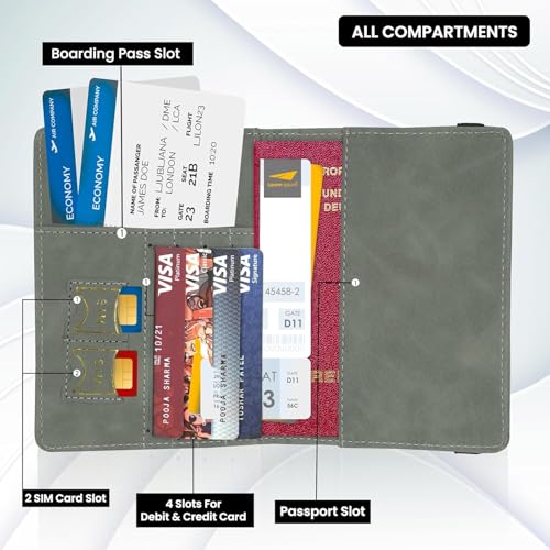 Image of Storite 2Pk RFID Blocking PU Leather Passport Holder,14.5x10.5Cm Gold Grey | Travel Wallet Organiser, For Men & Women, Travel Document Organiser