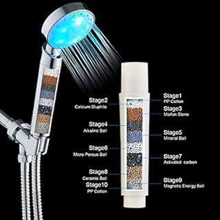 KAIREY Filtered Led Shower Head for Hard Water 7 Color Light Change Automatically Handheld Showerhead Polished Chrome with 60 Inches Stainless Steel Hose and Adjustable Bracket Filter Shower Head