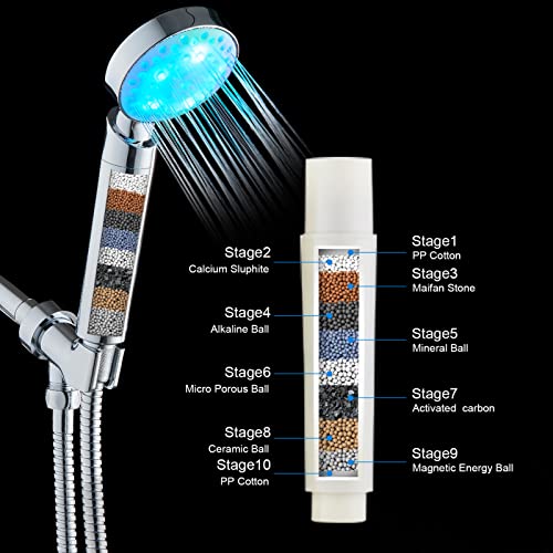 Kairey Led Shower Head 7 Color Light Change Automatically Handheld Showerhead Polished Chrome With 60 Inches Stainless Steel Hose And Adjustable Bracket #TOP1