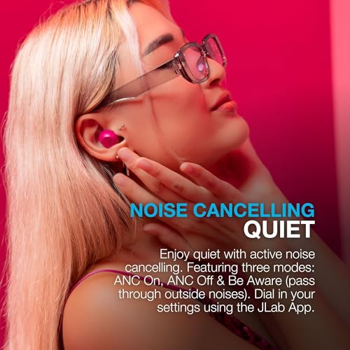 JLab Go Pop ANC Active Noise Cancelling Earbuds, Bluetooth Earphones, 24+ Hr Playtime Wireless Headphones, IP55 Sweat-Resistant In Ear Buds with Microphone, Clear Calls & Multipoint, Fuchsia - 2