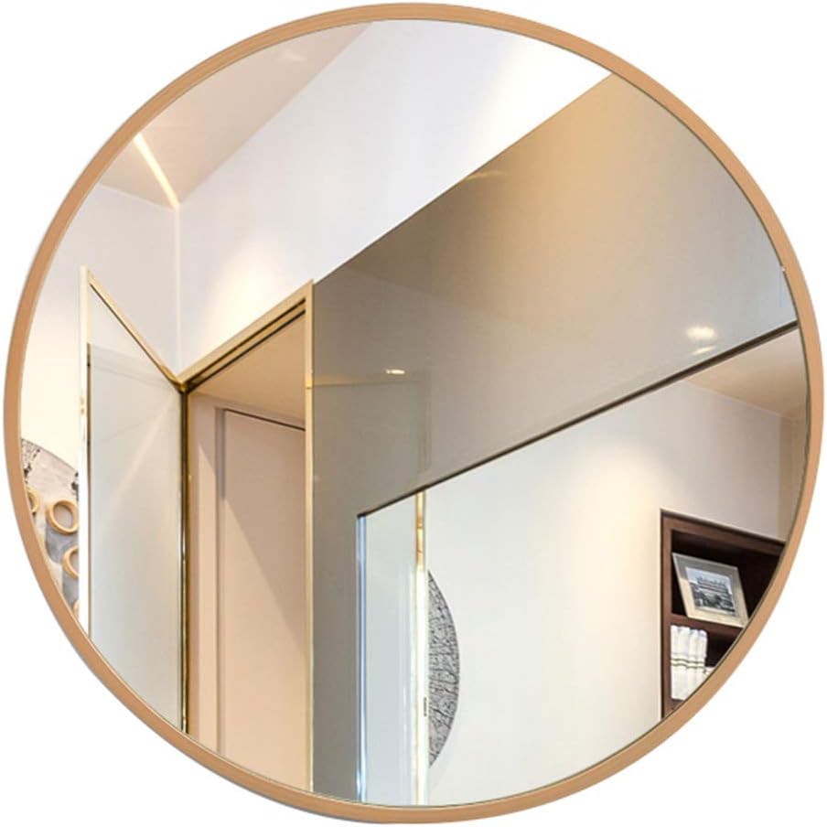Bathroom mirror Mirror, Border Makeup Mirror Wooden Frame Large Round Mirror Wall Mirror (Color : Wood Color, Size : 70cm)