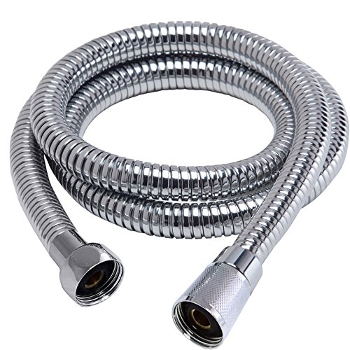 Safekom 2 Meter Stainless Steel Replacement Flexible Bathroom Bath Shower Hose Pipe Head Handheld with Clear Plastic Washers Set 2M - Image 2