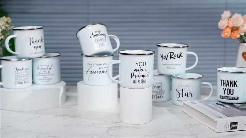 Juego de 10 tazas esmaltadas blancas de 12 oz miniatura 7