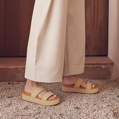 Women's Platform Wedge Sandals Open Toe Summer Espadrilles Beach Raffia Slip On Cute Woven Dress Shoes Comfortable Resort Wear Trending 20253