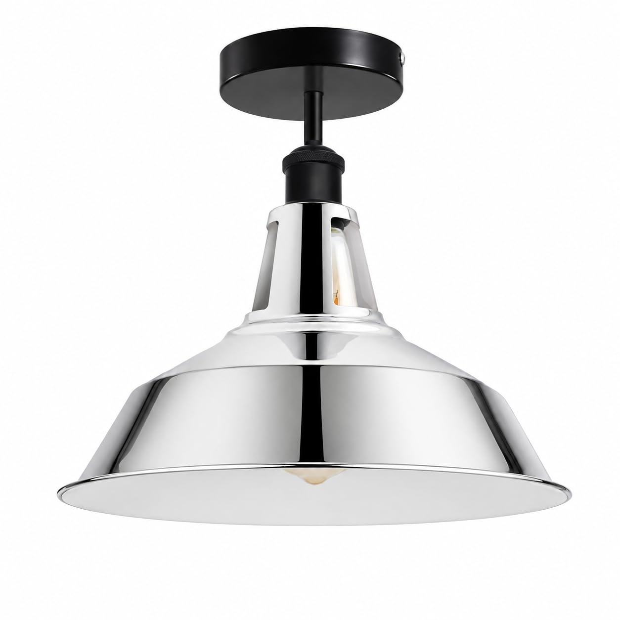 LEDSone 30cm Semi Flush Mount Ceiling Light Fitting Chrome Industrial Vintage Style Metal Rustic Farmhouse