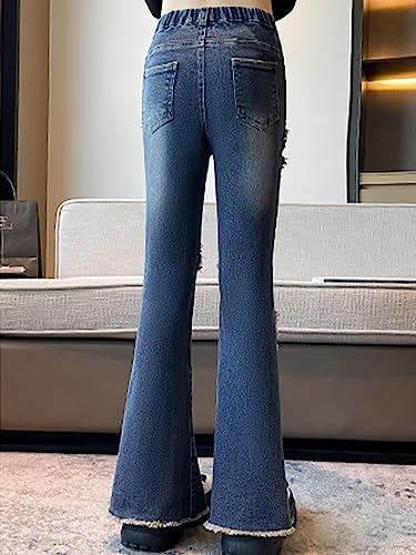 Youth Girls Slim Fit Flared Leggings Elastic Waist Straight Leg Jeans Casual Bell-Bottom Denim Pants Ruffled Trousers4