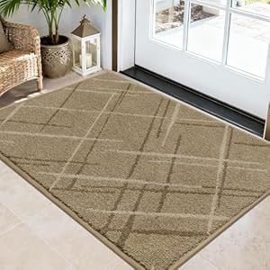 COSY HOMEER Front Door Mat Low Profile Non-Slip Doormat for Entryway, Absorbent Dirt Trapper Washable Entrance Mat, Sturdy Polyester Doormats (36"x24", Beige) Beige 3' x 2' (Rectangular)