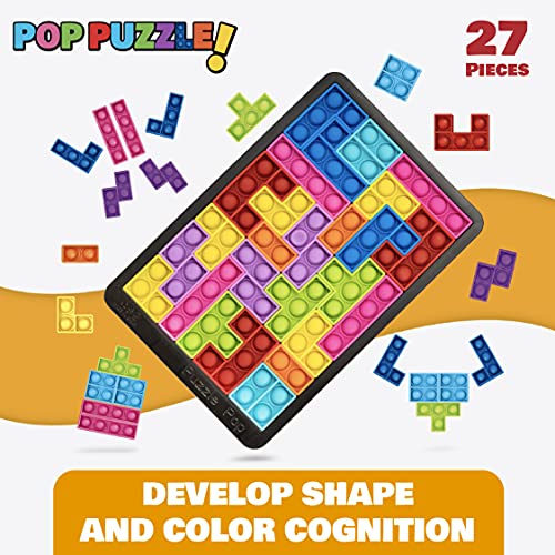 Power Your Fun Pop Puzzle Popper Fidget Game - 27Pc Jigsaw Puzzle Game Pop Push It Bubble Sensory Fidget Toys For Learning, Stress Relief Silicone Pop Puzzle Game Board For Kids And Adults (Black) #TOP3